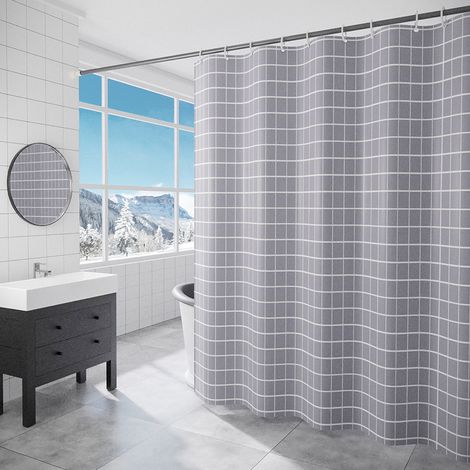 Rideau de douche motif géométrique gris rideau de bain lavable hydrofuge anti-moisissure avec crochets (180x180cm) (1/5)