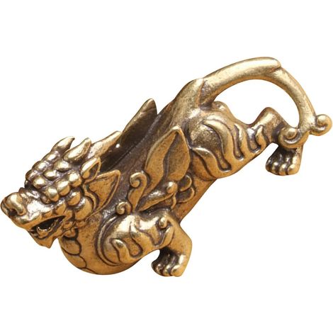 Ornement Ancien en Laiton Doré Kirin Volant Décoratif pour Bureau Surface Fine, Décoration de Bureau Artistique et Classique pour Étagère (1/5)