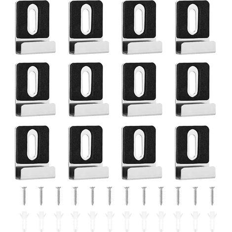 Lot de 12 clips de miroir en métal avec vis, coussinets en caoutchouc, matériel robuste pour montage sans cadre, carrelage mural (argenté) (1/5)
