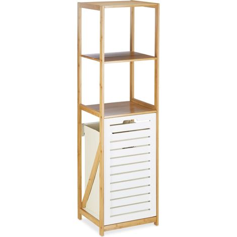 Scaffale da bagno combinato con cesto portabiancheria 40 x 30 x 90 cm pratico in stile casa di campagna in bambù naturale 130003746