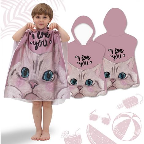 Telo mare per bambini con mantello "Ti amo" e scritta "Ti amo" 60 x 60 cm PEL02WZ2