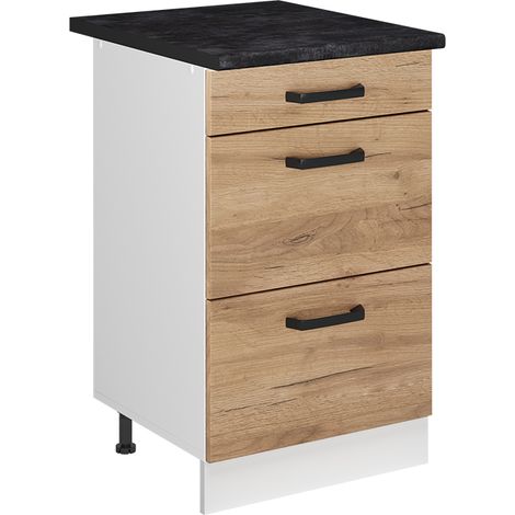 Mobiletto base per cucina R-Line, Rovere dorato/Bianco, 50 cm piano di lavoro Antracite, Vicco (1/5)