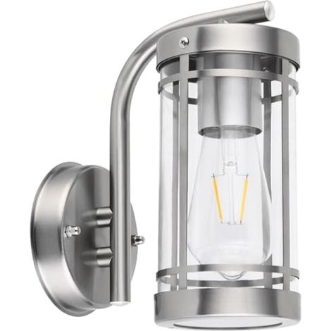 Applique Murale Exterieur,Argent Acier Inoxydable Luminaire Exterieur,IP44 Etanche Eclairage exterieur,E27 Base Applique exterieur Max 60W (1/5)