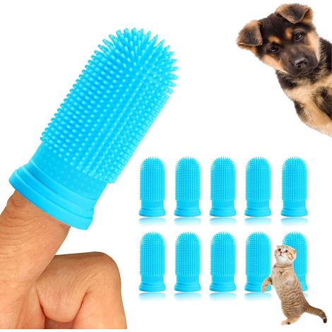 Lot de 10 Brosses à Dents Doigtier pour Chien et Chat, Silicone 360°, Soin Bucco-Dentaire pour Petits Animaux
