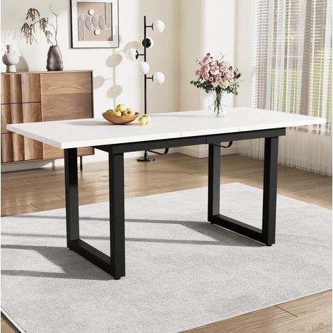 Table à manger extensible en MDF blanc et noir 140/180x80x75 cm style industriel (1/5)