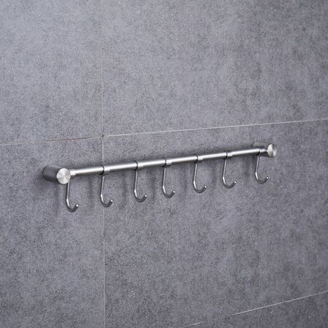 Crochet à torchon,Crochet Barre de Cuisine en Acier Inox avec Argent(400 mm + 7 crochets) (1/5)