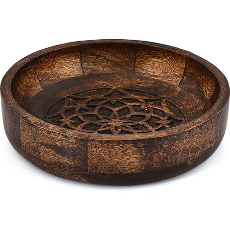 Bol décoratif en bois de manguier pour centre de table, ferme, restaurant, café (25,4 x 25,4 x 6,3 cm) (1/5)
