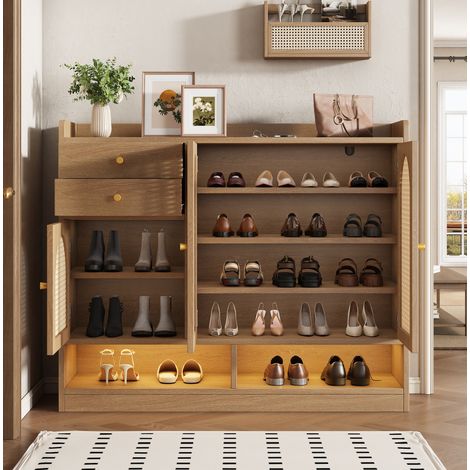 Scarpiera 120x35x100 cm in MDF naturale con LED per ingresso e organizzazione - CHICFURN (1/5)