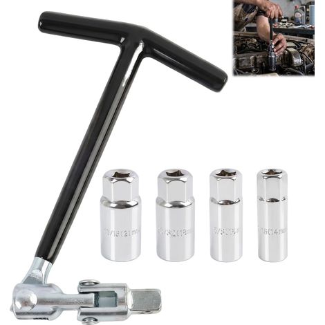 5 Pièces 14/16/18/21 mm Poignée en T Clé à Bougie, Clés à Bougies Universelle renforcée, Jeu De en Acier au Carbone Clés À Douille Pour Bougies, Clés à Bougien en T pour Bougien pour Voitures(Noir) (1/5)