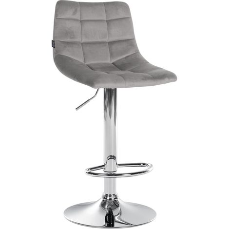 Sgabello da bar moderno x1 in velluto grigio con motivo trapuntato e base a tromba in metallo cromato 100005658