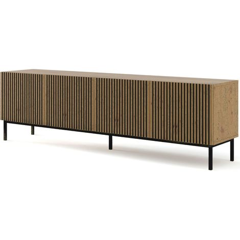Meuble TV meuble Hi-fi sur pied couleur Chêne artisan 200x42x58cm RAVI F PEINT Pied Cadré noir (1/2)