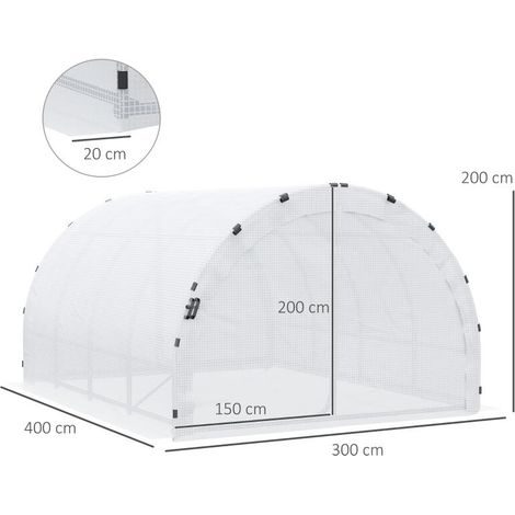Serre tunnel 12m² 4x3x2m blanche, châssis tubulaire 25mm double porte poignées (1/5)
