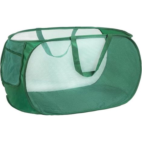 Panier à linge pliable, panier en filet pliable pour linge sale (résistant aux déchirures, avec poignée solide) Vert (1/3)