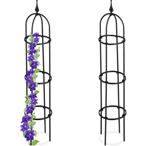 Relaxdays Rankhilfe Obelisk, 2er Set, 100cm hoch, Ranksäule für Kletterpflanzen, Metall, freistehend, Rosenturm, schwarz (1/5)