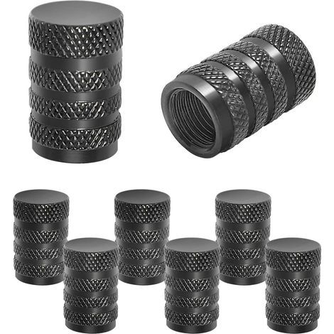 8 Pièces Capuchon de Valve Auto en Aluminium Bouchons de Tige de Valve de Pneu Capuchon de Valve Auto avec Joint pour Voitures, SUV, Vélos, Camions, Motos (Noir) (1/4)