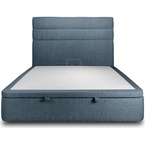 Lit coffre 180x200cm avec tête de lit lignes Bouclette Bleu - Hauteur totale : 39cm (1/5)