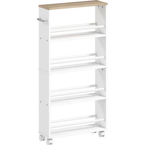 Étagère multifonctionnelle à roulettes, design étroit, 4 compartiments, 45 x 15 x 91 cm, naturelle (1/5)
