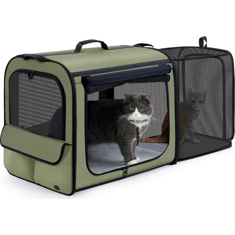 Caisse de Transport Extensible pour Chiens, Grand Sac de Transport pour Chiens et Chat,Cage de Voyage Pliable à côtés Souples pour Chien, Respirant Pliable,Cage Chien Voiture Vert (1/5)