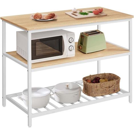 Étagère de cuisine à 3 étagères étagère de rangement avec plan de travail structure en acier stable 120 x 60 x 90 cm facile à monter marron rustique et noir (1/2)