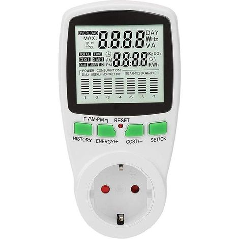 Wattmeter, Energieverbrauchsmonitor, 0-16A Stromzählersteckdose, intelligenter Stromverbrauchsmonitor (UK)