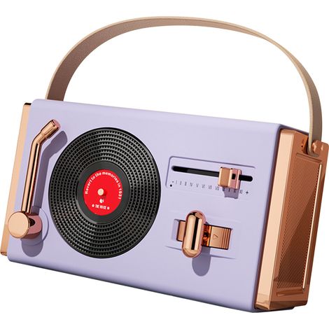 Enceinte Bluetooth portable décorative, haut-parleur sans fil rétro violet, qualité sonore supérieure, prise USB, idéale salon bureau, support clé USB. (1/5)