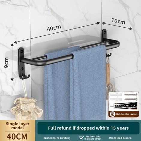 Porte-serviettes noir élégant à une couche, 40 cm, sans perçage, pliable, en aluminium spatial (1/5)
