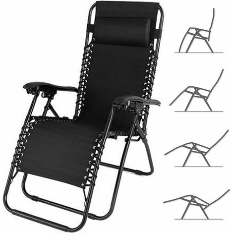 Sedia da Giardino Poltrona Relax Pieghevole Gravita Zero Acciaio Oxford Nero (1/5)