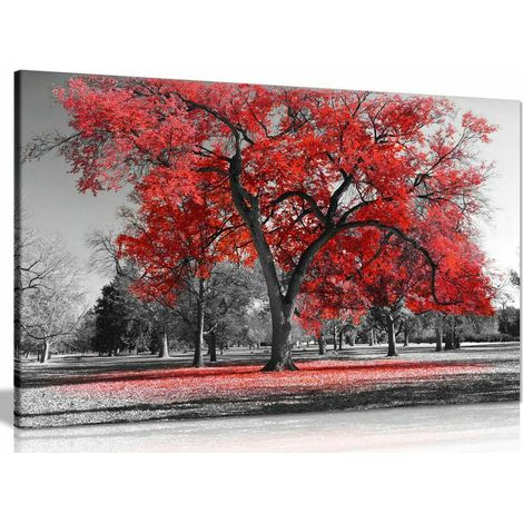 Panneau décoratif arbre rouge 40x60 cm – impression couleur foncée – finition non tissée de qualité supérieure – résistant aux UV (1/5)