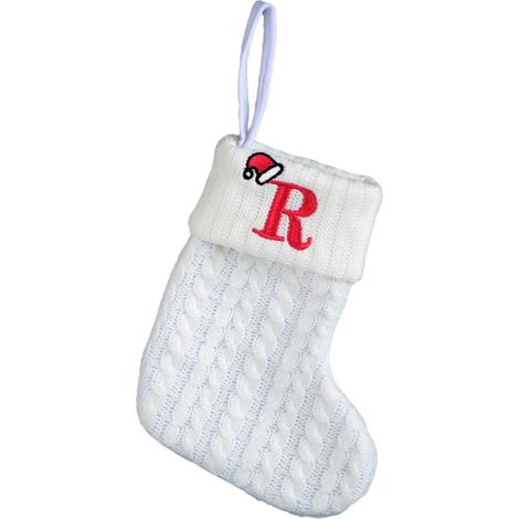 Chaussette De Noël - Tricot Blanc Avec Broderie Lettre - Décoration Arbre De Noël Et Cheminée - 19,8 cm - Lot De 1 (1/5)