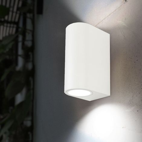 Außenwandlampe Fassadenleuchte weiß Up Down Terrassenlampe Gartenleuchte Haustürlampe Wandleuchte 2 flammig, 2x GU10, LxBxH 8,8 x 6,8 x 15,2 cm