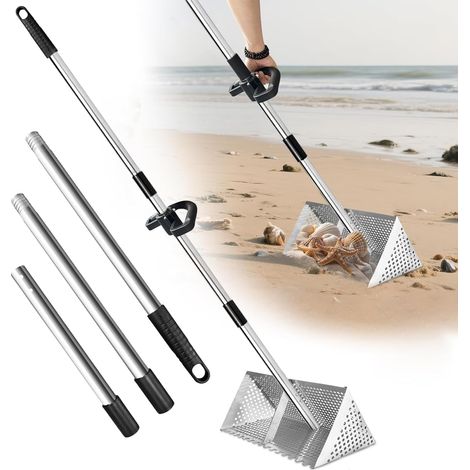 Stainless Steel Sand Chip Rake Removable Sand Sieve with Long Handle 140cm with Non-Slip Handle for Beach (1/5)