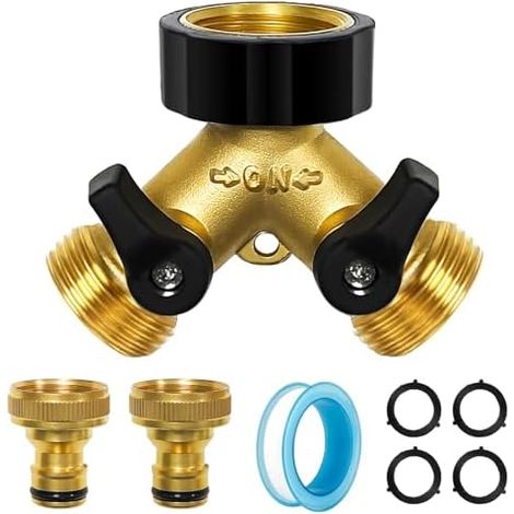 2 Voies 3/4 Y-Distributeur Raccord Tuyau D'arrosage,Adaptateur de Robinet pour Jardin,avec Robinets D'arrêt Individuelles,pour la Maison, Le et l'extérieur (Or) Or - (1/5)