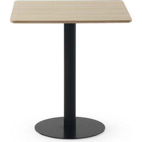 Table en mélamine couleur frêne 70x70 cm, piètement central en métal noir (1/4)