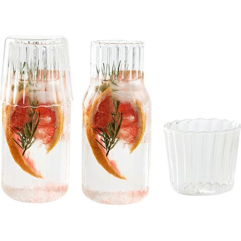 Ensemble bouilloire en verre pour boissons froides, 2 pièces : théière 600 ml, tasse 200 ml, coton perlé + emballage intérieur (1/3)