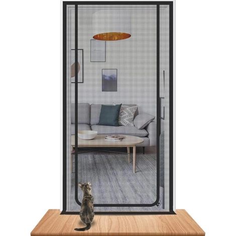 Porte de sécurité rideau anti-moustiques, noir avec crémaillère, empêche les chiens et les chats d'entrer dans le corran (80 x 200 cm, pour animaux) (1/5)
