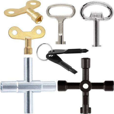 Kit de 8 clés utilitaires comprenant une clé triangulaire pour armoire, des clés de robinet d'eau, un tournevis, une clé de plombier multifonction 4 façons pour radiateurs, compteurs à gaz et (1/5)