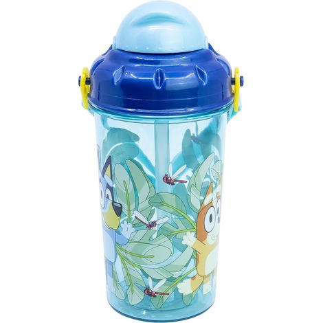 Botella infantil de plástico Con pajita, tapa correa de 465 ml de Bluey