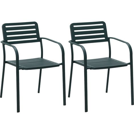 Lot de 2 fauteuils de jardin empilables en métal vert sapin - BACA