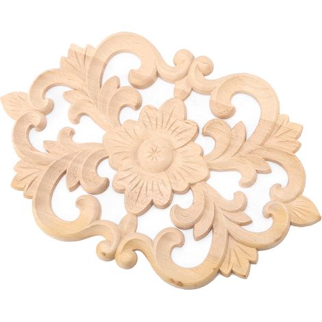 applique décorative en bois sculpté non peinte pour porte ou meuble (30 x 19 cm) (1/4)