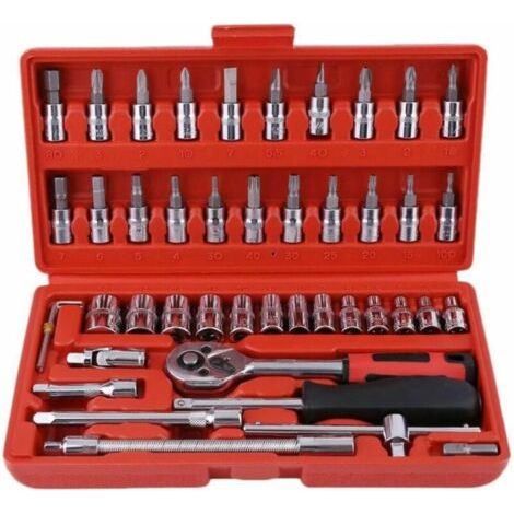 Jeu de Clés à Douilles, 46pcs 1/4" Clé à Cliquet Avec Boîte à Outils,4-14mm Clé à Douilles, Embouts de Tournevis,Barres D'extension pour la Mais (1/5)