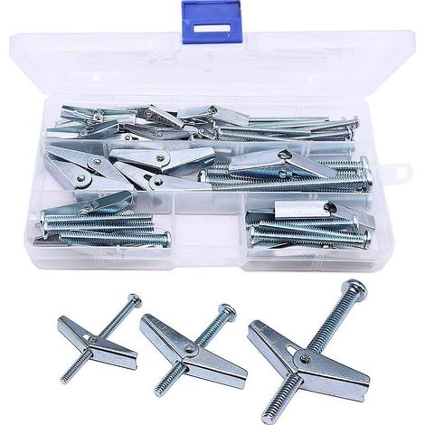 Kit de 26 boulons à bascule et écrous à oreilles, ancrages et vis robustes pour cloisons sèches, 3 tailles d\'ancrages papillon 1/8", 3/16", 1/4 (1/5)