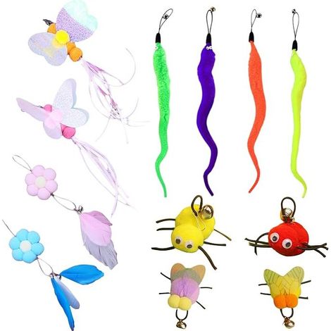 Recharges de Plumes d'Insectes, Plumes d'Insectes pour Chat, Têtes de Rechange en Polyester et Alliage avec Clochette Jouet Chat Plume Jouet en Intérieur (1/3)