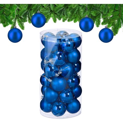 Relaxdays Palline di Natale, Set da 30 Palle Albero, Addobbi Natalizi, Sfere D: 6 cm, in Plastica Infrangibile, Blu (1/5)