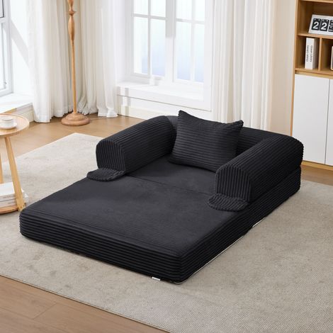 Klappsessel 33x33x95 cm, 2 in 1 Sessel und Einzelbett, Kordbezug, gepolstert, schwarz (1/5)
