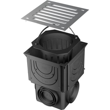 Système de drainage moderne noir pour évier – Bonde de douche en polypropylène – Grille en acier galvanisé – Débit 4,0 l/s – ACO