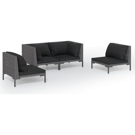 Maison Exclusive - Set Divani da Giardino 4 pz con Cuscini Polyrattan Grigio Scuro (1/5)