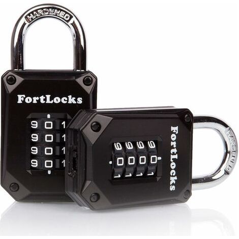 Lot de 2 cadenas de casier de salle de sport – 4 chiffres, robuste, en acier inoxydable trempé, résistant aux intempéries et cadenas à combinaison pour l'extérieur – Chiffres faciles à lire (1/5)