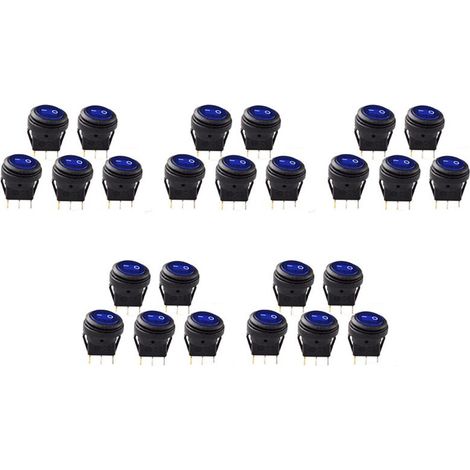 Adecuado para 25 interruptores basculantes redondos/apagados impermeables de 12 V y 20 A, aplicables a aplicaciones automotrices y marinas, unipolares de un solo tiro.