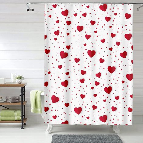 Rideau de douche motif amour doux Valentine, rideau salle de bain imperméable, 150x180 cm (1/5)