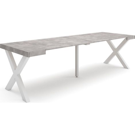 Skraut Home - Table console extensible, Console meuble, 260, Pour 12 personnes, Pieds bois massif, Style moderne, Gris Ciment (1/5)